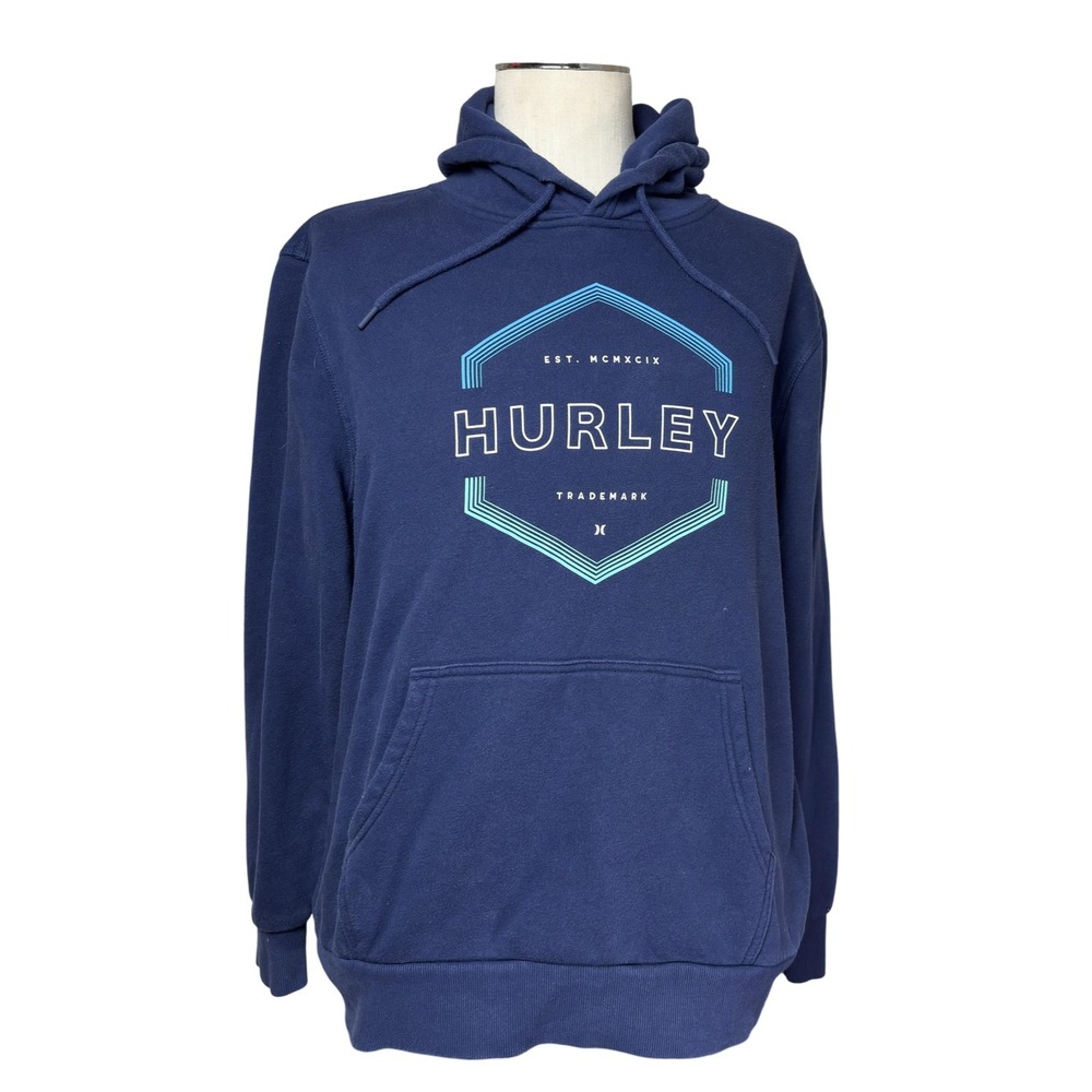 Hurley Hoodie Mens Large Navy Blue Sweatshirt EST MCMXCIX Logo HMF24-10497